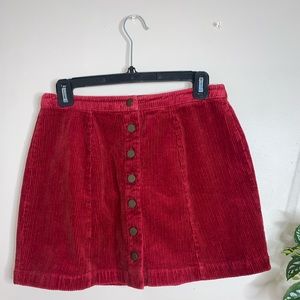 Red Corduroy Button up Mini Skirt